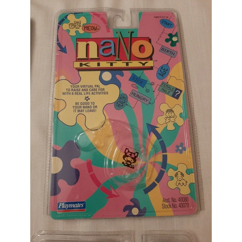 (4 EMPTY PACKAGES)1997 NANO FIGHTER SUPREME SUMO PLAYMATES MICRO PETS NANO KITTY